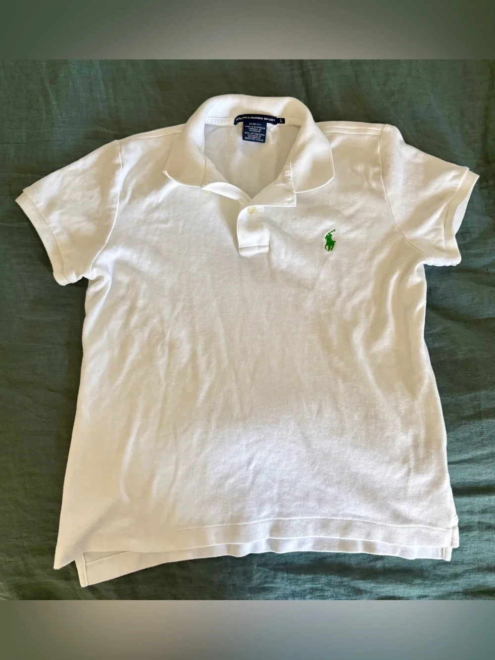 Ralph Lauren Sport Slim Fit White Polo Green Pony Logo Girls L
